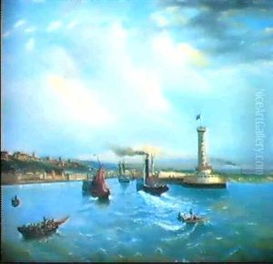 Hafenansicht Von Boulogne-sur-mer Bei Calais Mit Einer Britischen Fahre by Julius Rose