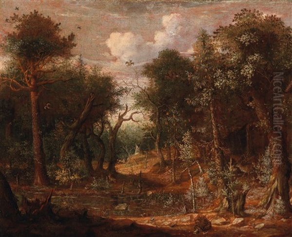 A Forest Landscape With A Bear In The Foreground - view 1