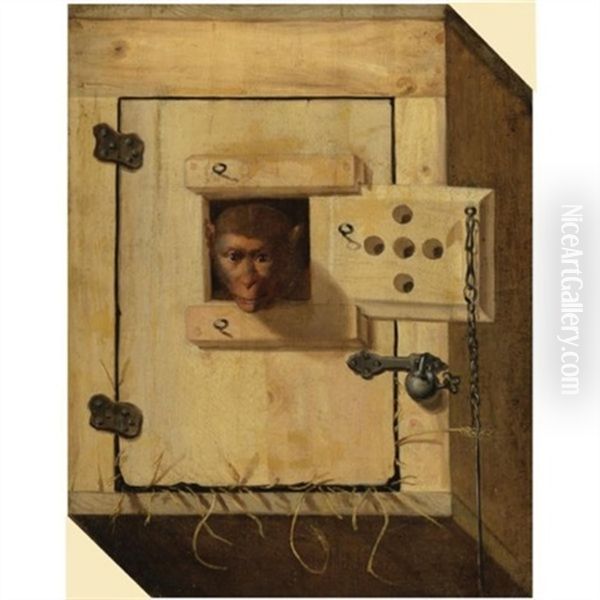 Trompe L'oeil Of A Capuchin Monkey In His Crate (the Cheeky Monkey) - view 1