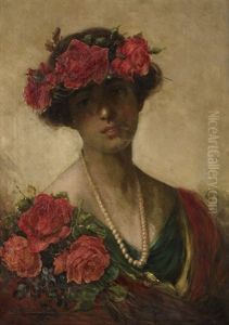 Portrait Of A Woman With Roses by Harry Herman Roseland