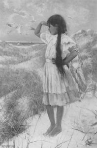 Young Girl In Dunes Looking Seaward by Harry Herman Roseland