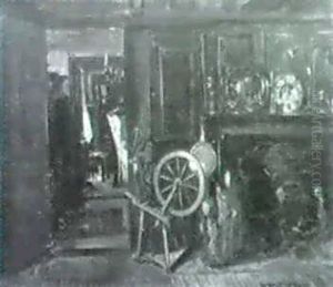 Interior With A Spinning Whell Near A Fire-place by Harry Herman Roseland