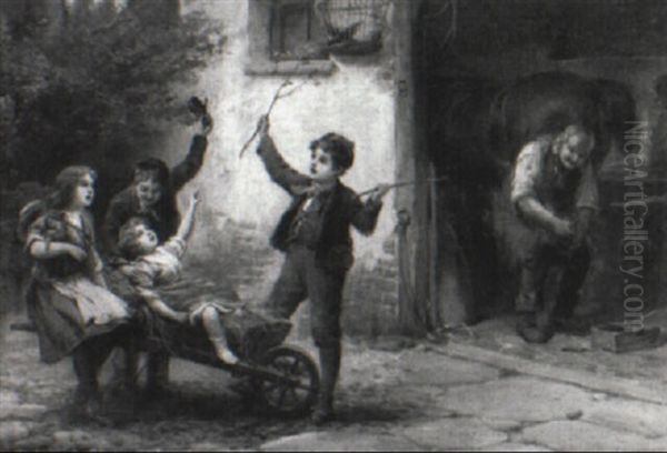 Children Playing Outside A Blacksmith Shop - view 1