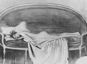 Young Woman Reclining On A Sofa Young Woman Reclining On A Sofa