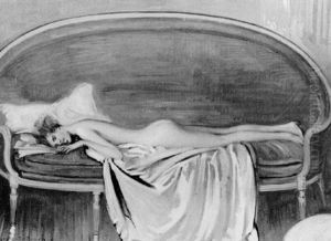 Young Woman Reclining On A Sofa Young Woman Reclining On A Sofa