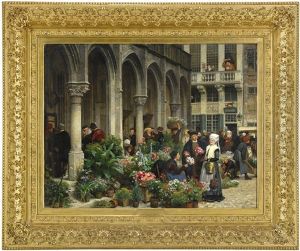 Blomstermarknad I Brabant Pa-talet-talet by Georg Von Rosen