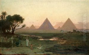Pyramiderna Vid Giza Fran Nilens Strand by Georg Von Rosen