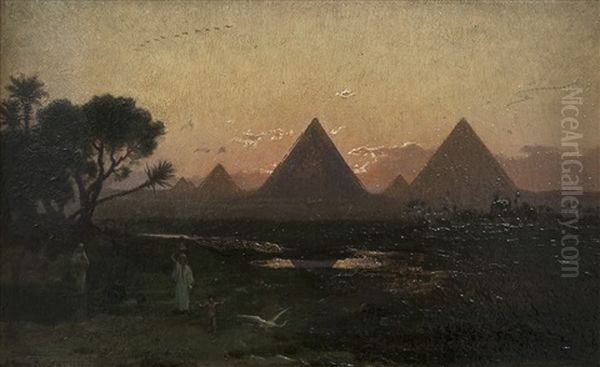 Pyramiderna I Gizeh Med Figurer I Nilens Deltaomrade - view 1