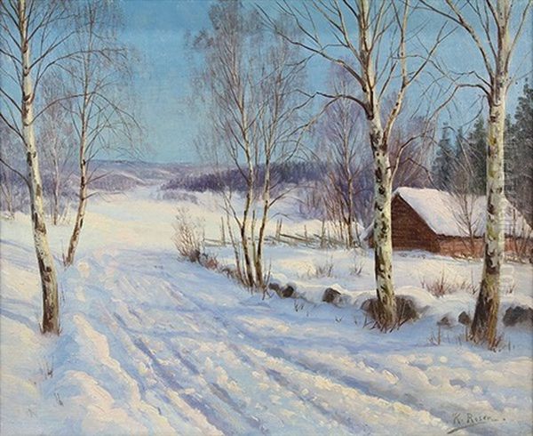 Winter Snowfall Scene With Cabin - view 1
