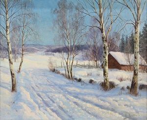 Winter Snowfall Scene With Cabin Winter Snowfall Scene With Cabin