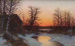 Stuga I Solnedgang by Edvard Rosenberg