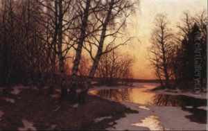 Solnedg+ng Over Vinterlandskap by Edvard Rosenberg