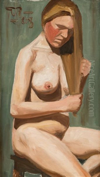 Model Brushing Her Hair - view 1