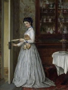 Interieur Mit Junger Frau Und Ihrem Hundchen by Albert Rosenboom