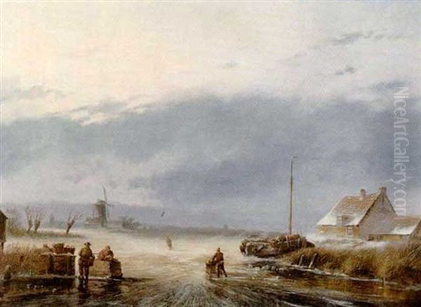 Dutch Canal Scene, Winter - view 1