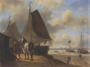 Rastende Bauern Mit Schimmel Bei Den Fischerbooten Am Strand by Nicolas Rosenboom
