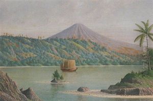 View From Ternate Harbour Looking South To Tidore With A View Of The Volcano Of Gunung Kiematubu