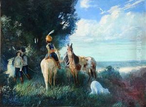 A Hunting Party In Oriental Dresses Is Taking A Rest by Eugen Ritter von Rosenfeld