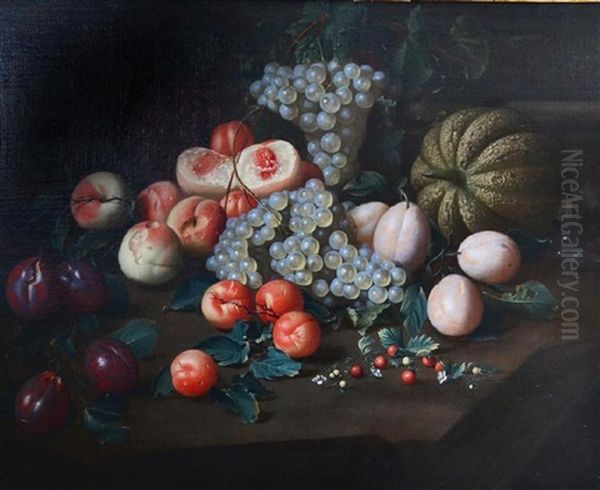 Still Life Of Grapes, Peaches, Plums And Melon - view 1