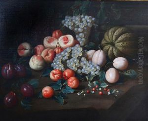 Still Life Of Grapes, Peaches, Plums And Melon by Johannes Rosenhagen