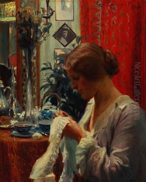 Interior With A Woman With Her Needlework - view 1