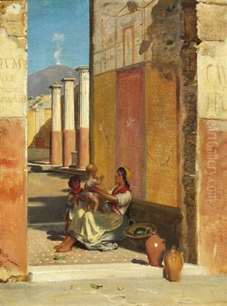 View From Pompeii With A Mother And Two Young Children - view 1