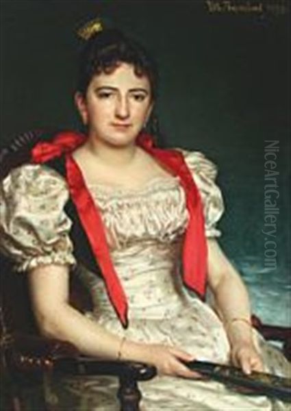 Portrait Of A Lady With A Golden Crown, Floral Gown And A Range In Hand - view 1