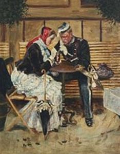 Et Ungt Par Foran Cafe A Porta