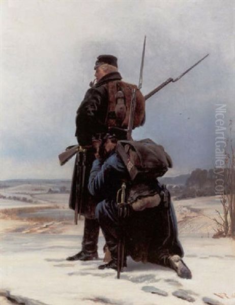 Scene Fra Trearskrigen, En Soldat Drikker Af Kammeratens Feltflaske, Vinter - view 1