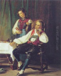 Interior Med To Unge Tyrolere Ved Et Bord