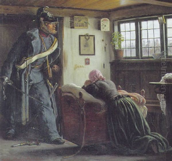 Krigsscene Med Soldat Og Ung Pige - view 1