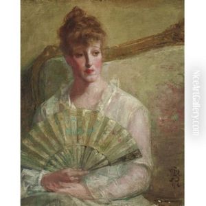 Portrait Of A Lady With A Fan by Albert Rosenthal