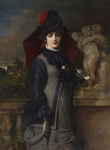 Portrait Of A Young Woman With A Parasol by Tobias Edward Rosenthal