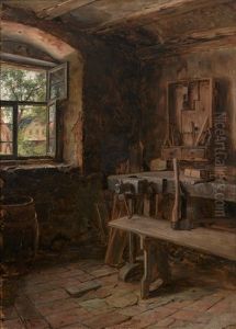 Interior Of A Woodcarver's Shop by Tobias Edward Rosenthal
