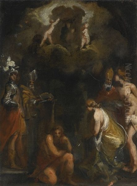 The Madonna And Child With Saints Catherine Or Mary Magdalene, Roch Or John, Michael And Two Bishop Saints - view 1