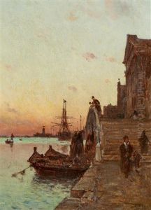 Abend In Der Lagune Vor Venedig by Amedee Rosier