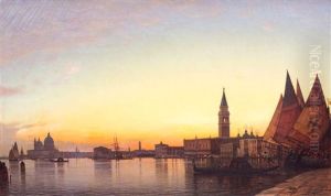 Sunset On The Grand Canal, Venice by Amedee Rosier