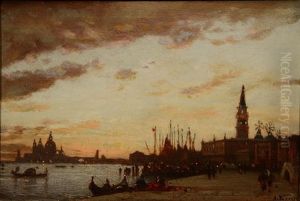 Sunset On The Grand Canal, Venice by Amedee Rosier