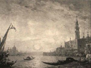 A View Of The Santa Maria Della Salute And The Doges Palace, Venice by Amedee Rosier