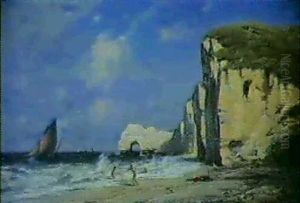 Plage D'etretat Animee by Amedee Rosier
