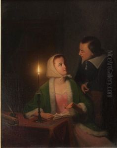 Scene Galante A La Lecture A La Bougie by Johannes Rosierse
