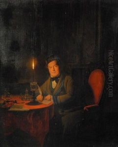 Gentleman Reading By Candlelight by Johannes Rosierse