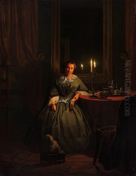 Young Woman At A Table By Candlelight - view 1