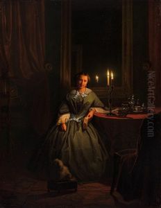 Young Woman At A Table By Candlelight