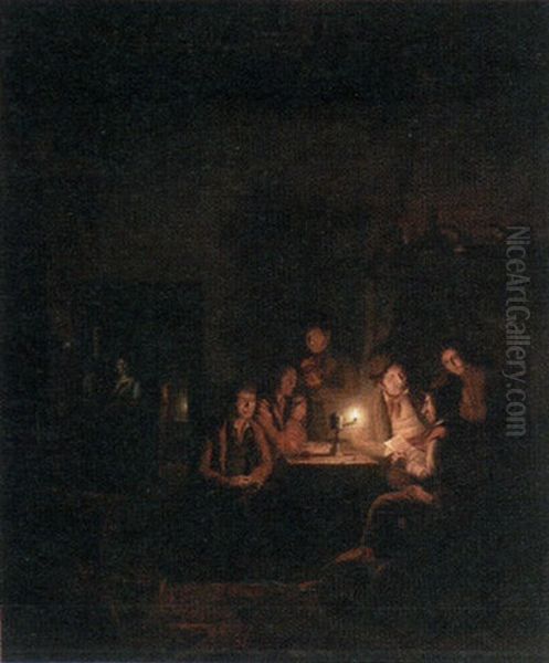 Figures Reading By Candlelight - view 1