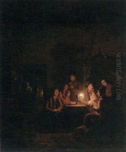 Figures Reading By Candlelight