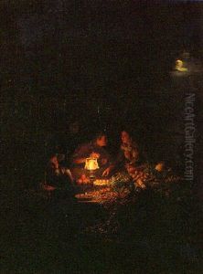 Market Scene By Lamplight