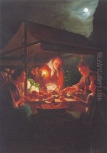 Market Scene At Night by Johannes Rosierse