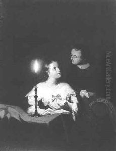 A Couple Reading A Book By Candlelight by Johannes Rosierse