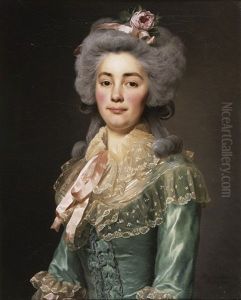 Portratt "presume" Av Mademoiselle De Fontenay Ikladd Djupturkos Klanning I Siden, Spetskrage, Spetsmanschetter Och Rosa Sidenband - Midjebild
